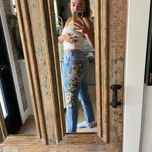 Free people spring embroidered summer jeans, straight cut denim